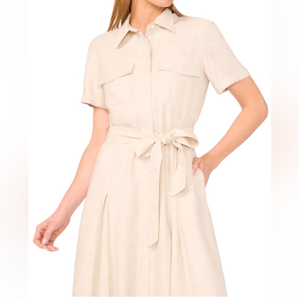 Ted Baker SHIRT DRESS WITH BELT Classic Neutral Rayon Linen - Picture 2 of 13